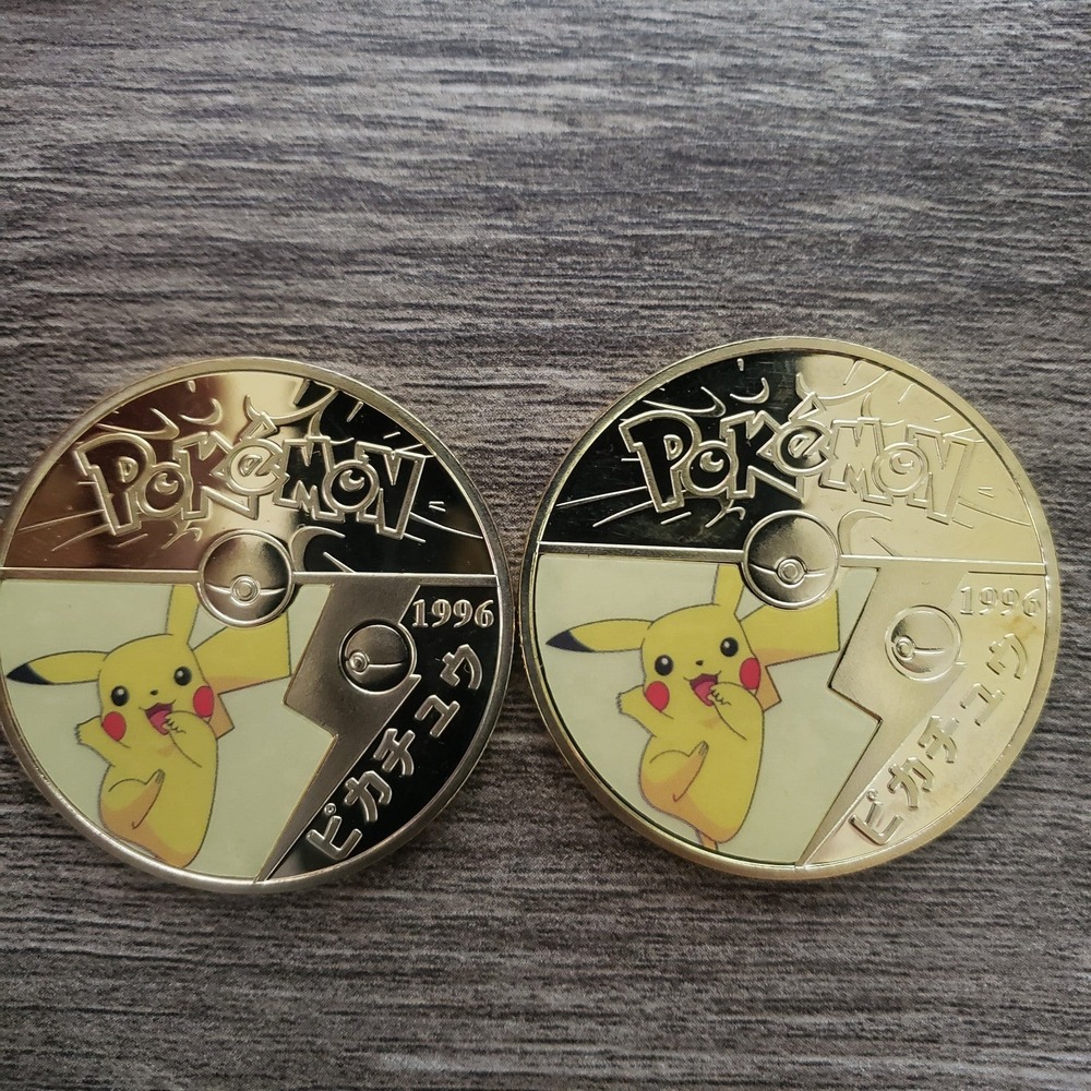 Pokemon 24K Gold Plated Coins 1996 Pokemon GO Japanese Pikachu Set of 2